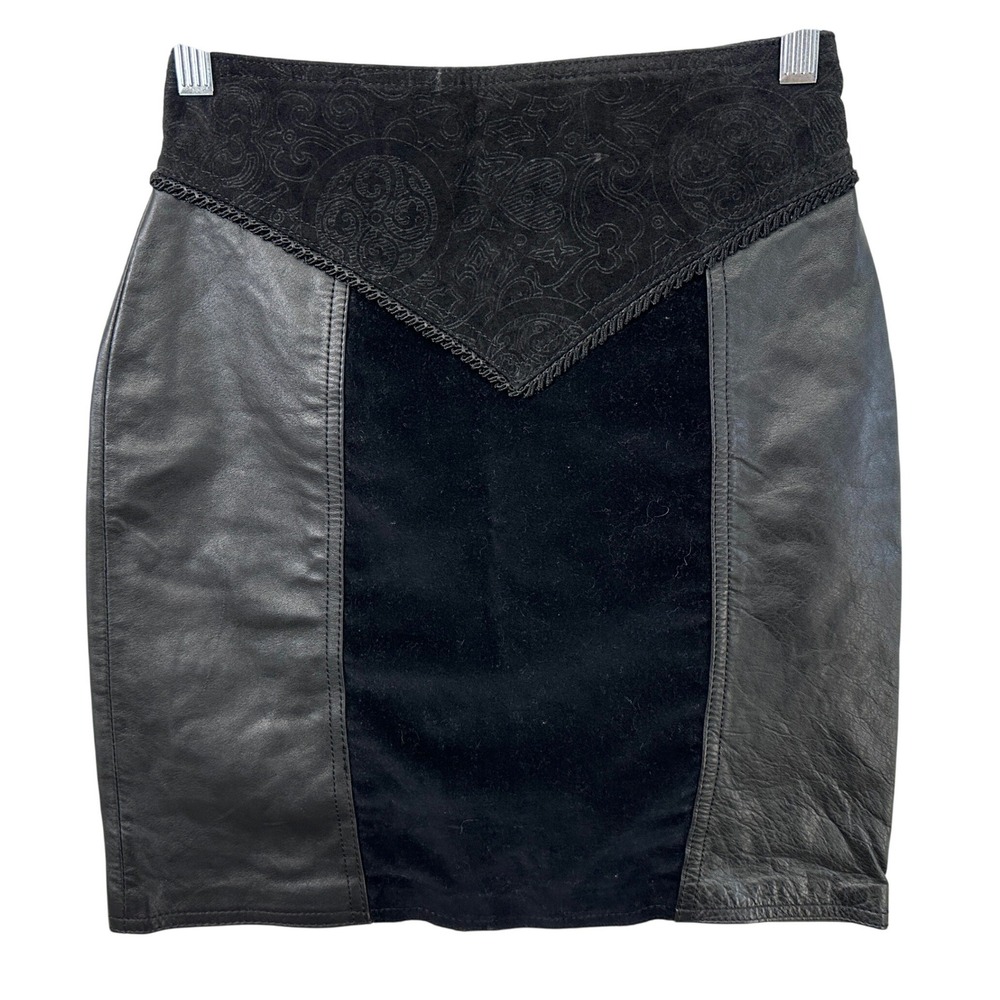 Cuir Classique Leather Mini Skirt Suede VTG Black Velveteen Western Biker 1225